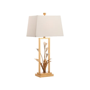 Chelsea House Cain Porcelain Calla Lily Lamp By Bill Cain — Sculptural Matte White & Antique Gold Accent Lighting 70397