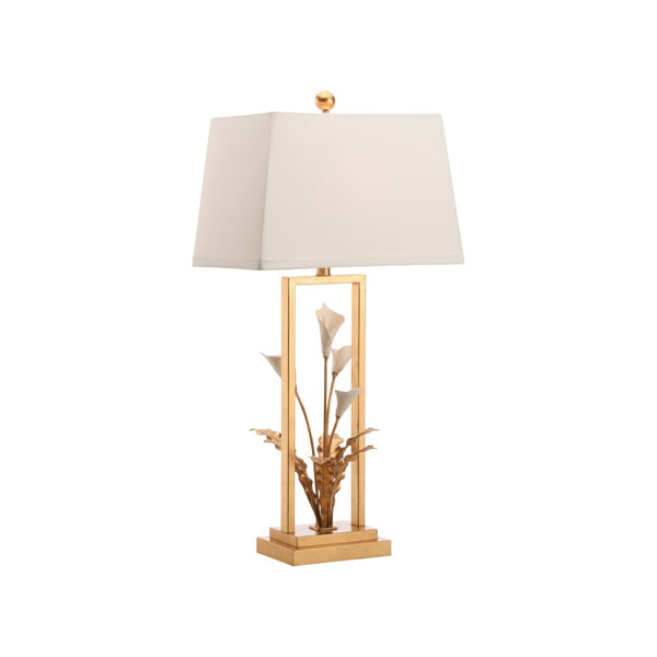Chelsea House Cain Porcelain Calla Lily Lamp By Bill Cain — Sculptural Matte White & Antique Gold Accent Lighting 70397
