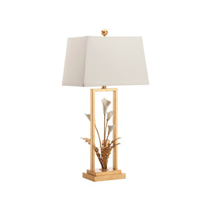 Chelsea House Cain Porcelain Calla Lily Lamp By Bill Cain — Sculptural Matte White & Antique Gold Accent Lighting 70397