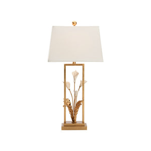 Chelsea House Cain Porcelain Calla Lily Lamp By Bill Cain — Sculptural Matte White & Antique Gold Accent Lighting 70397