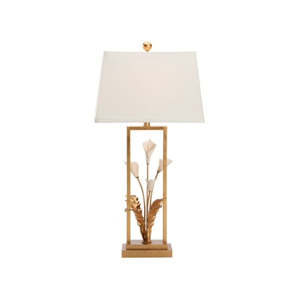 Chelsea House Cain Porcelain Calla Lily Lamp By Bill Cain — Sculptural Matte White & Antique Gold Accent Lighting 70397