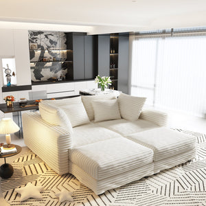 English Elm 102.4" Plush Corduroy 4-Seat Sofa - Cozy, Versatile Cloud Couch With Modular Ottomans For Relaxation W1885S00112