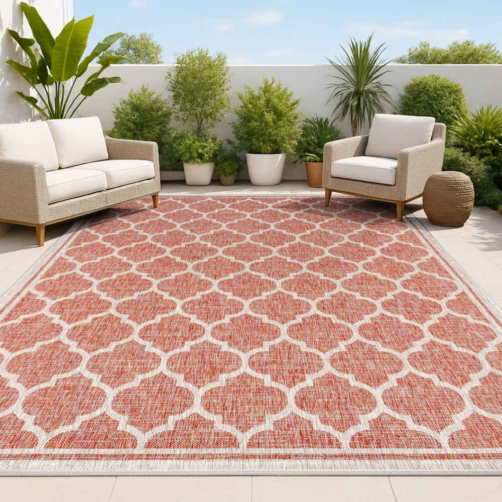 HomeRoots 5' Geometric Red and Beige Area Rug - Indoor/Outdoor Durable, Low Maintenance, Stylish Décor Option 703986