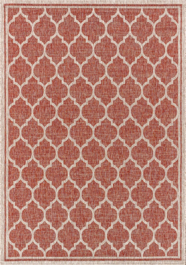 HomeRoots 5' Geometric Red and Beige Area Rug - Indoor/Outdoor Durable, Low Maintenance, Stylish Décor Option 703986