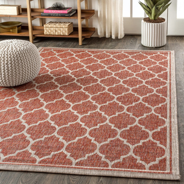 HomeRoots 5' Geometric Red and Beige Area Rug - Indoor/Outdoor Durable, Low Maintenance, Stylish Décor Option 703986