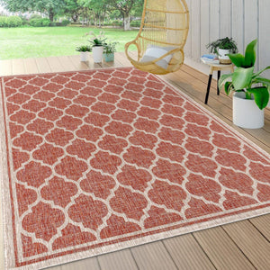 HomeRoots 5' Geometric Red and Beige Area Rug - Indoor/Outdoor Durable, Low Maintenance, Stylish Décor Option 703986