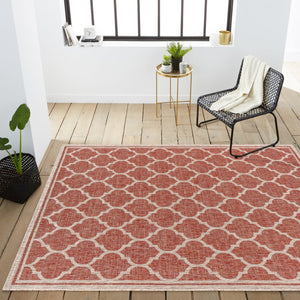 HomeRoots 5' Geometric Red and Beige Area Rug - Indoor/Outdoor Durable, Low Maintenance, Stylish Décor Option 703986
