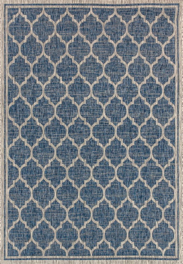HomeRoots 8' X 10' Stylish Navy Blue & Gray Geometric Area Rug - Durable, Low-Pile, Ideal for Indoor/Outdoor Use 703992