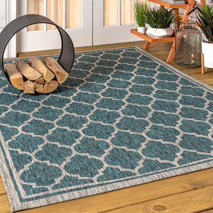 HomeRoots 5' Stylish Teal Blue & Gray Geometric Area Rug for Indoor/Outdoor Use - Durable & Easy Care! 703996
