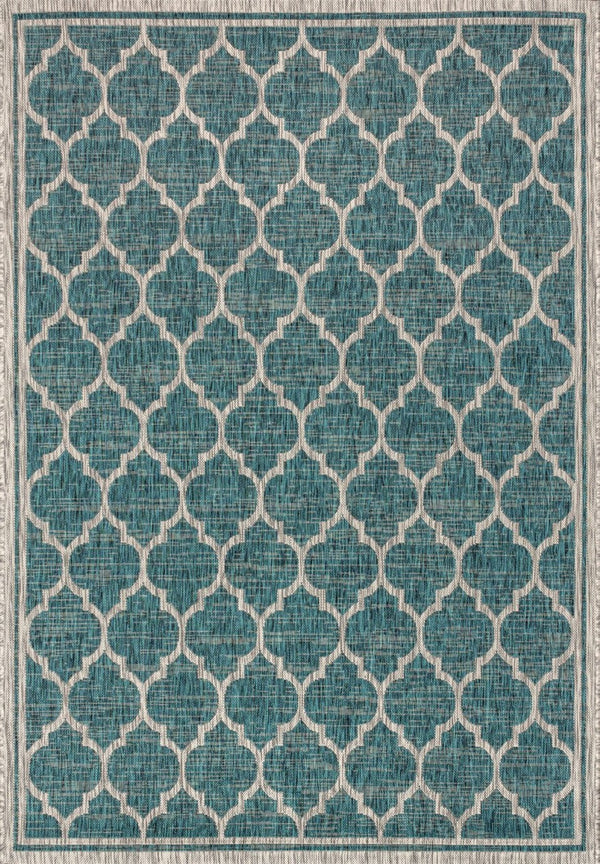 HomeRoots 5' Stylish Teal Blue & Gray Geometric Area Rug for Indoor/Outdoor Use - Durable & Easy Care! 703996