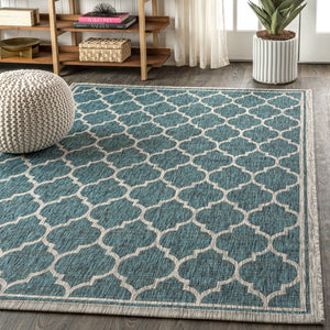 HomeRoots 5' Stylish Teal Blue & Gray Geometric Area Rug for Indoor/Outdoor Use - Durable & Easy Care! 703996
