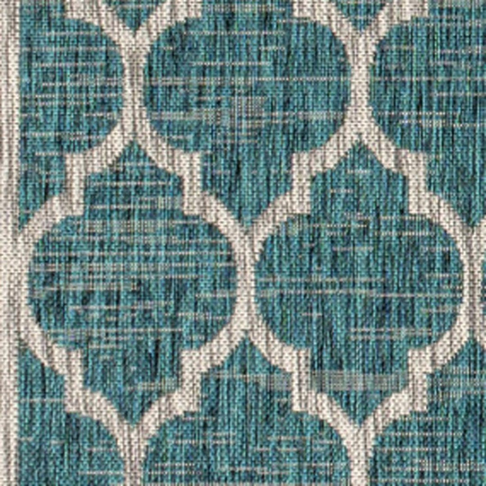 HomeRoots 8' Teal Blue & Gray Geometric Area Rug - Durable, Low-Pile Design for Indoor & Outdoor Spaces! 703997