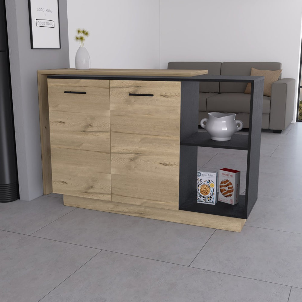 English Elm Worland,kitchen Island with Open Shelving and Wenge Finish for Modern Prep Spaces B128S00204