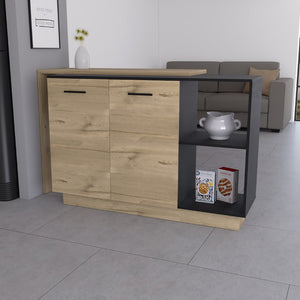 English Elm Worland,kitchen Island with Open Shelving and Wenge Finish for Modern Prep Spaces B128S00204