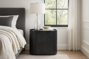 Meridian Furniture Everett Oak Veneer Nightstand with Raised Edge for Modern Bedroom Storage and Style Black 703Black-NS