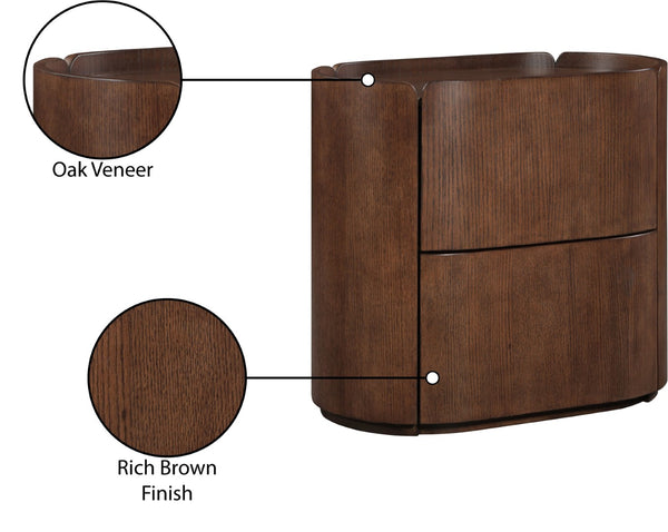 Meridian Furniture Everett Oak Veneer Nightstand with Raised Edge for Modern Bedroom Storage and Style Brown 703Brown-NS