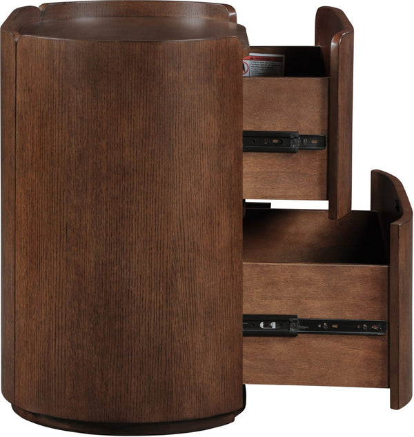 Meridian Furniture Everett Oak Veneer Nightstand with Raised Edge for Modern Bedroom Storage and Style Brown 703Brown-NS