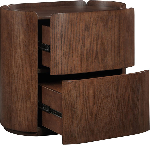 Meridian Furniture Everett Oak Veneer Nightstand with Raised Edge for Modern Bedroom Storage and Style Brown 703Brown-NS