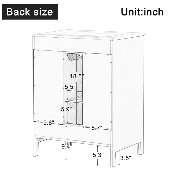 English Elm 24" Modern Bathroom Vanity with Ceramic Sink, Solid Wood & MDF Cabinet, Two Drawers, Shelf Black N725P245273B
