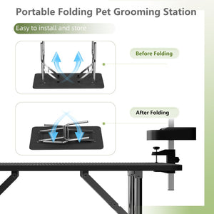 English Elm 47'' Stainless Steel Foldable Pet Grooming Station with Adjustable Arm Noose Mesh Tray Black W3587P462651