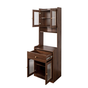 English Elm Kitchen Pantry Hutch Cabinet with Microwave Stand, Spacious Buffet Sideboard for Organized Kitchens Walnut W331P309435
