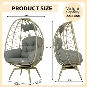 English Elm Oversized Swivel Wicker Egg Chair with Plush Cushions for Patio or Indoor Lounge T5880P501008