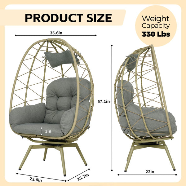 English Elm Oversized Swivel Wicker Egg Chair with Plush Cushions for Patio or Indoor Lounge T5880P501008