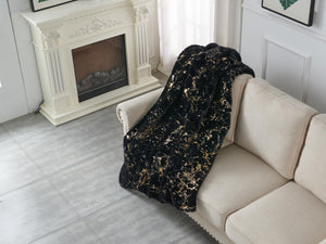 English Elm Luxury Chinchilla Faux Fur Gilded Black Throw Blanket - Elegant Cozy Accent For Home Decor & Travel B030P233958