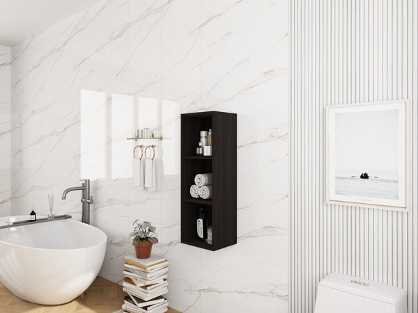 English Elm 12 Inch Wall Mounted Open Shelf Tower Dark Oak Finish for Bathroom or Study W1972P457978