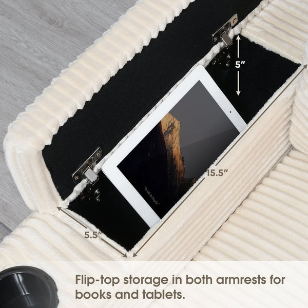English Elm 104" Corduroy L-shaped Sectional with Usb Charging Armrest Storage and Cup Holders Beige N723S1187A