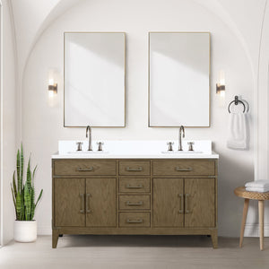 English Elm Grey Oak Double Bath Vanity 60" W With Soft-Close Drawers & Ample Storage For Modern Bathrooms B2731P259852