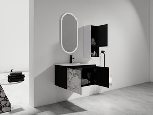 English Elm 30" Wall-Mounted Bathroom Vanity Set With Ceramic Sink, Soft-Close Doors & Ample Storage Solution W999S00331