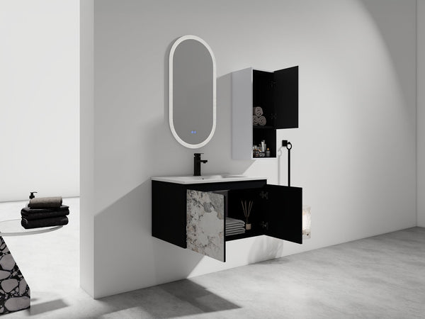 English Elm 30" Wall-Mounted Bathroom Vanity Set With Ceramic Sink, Soft-Close Doors & Ample Storage Solution W999S00331
