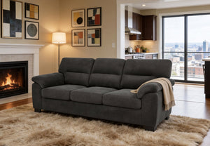 English Elm 3-seater Track Arm Sofa Tufted Textured Fabric Couch for Modern Living Rooms Dark Gray W5568S00009