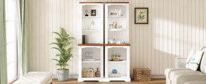 English Elm On-trend Two Piece Walnut Veneer Freestanding Bookcase Set with Curved Sculptural White N721P394507K
