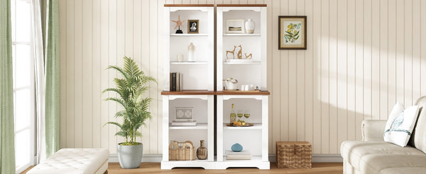 English Elm On-trend Two Piece Walnut Veneer Freestanding Bookcase Set with Curved Sculptural White N721P394507K