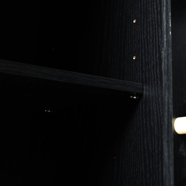 English Elm K&K 54.5" Farmhouse Kitchen Island with Drop Leaf, Built-In Power Station, Rolling Storage Cart Black N707P170349B