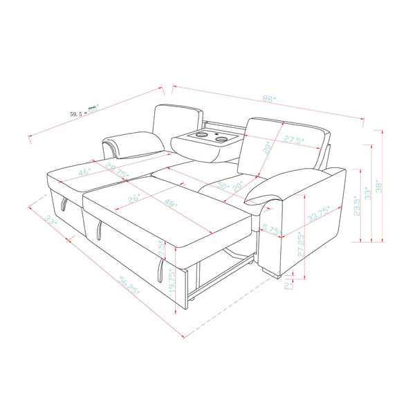 English Elm Rebecca Sleeper Sectional Sofa with Storage Chaise Usb Ports and Drop Down Table B201S00462