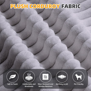 English Elm 78.7" Modern Foldable Corduroy Sofa Bed with 2 Plush Pillows, 2-in-1 Convertible Sleeper and Blanket LIGHT GREY W3219P317385