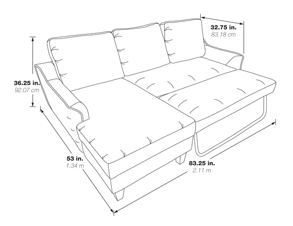 OSP Home Furnishings Lester Chaise Sofa Grey