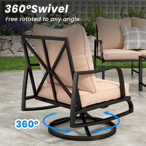 English Elm Patio 2-Piece Swivel Rocking Chairs Set with 4" Thick Beige Cushions, Weather-Resistant Metal Comfort T3623P409870