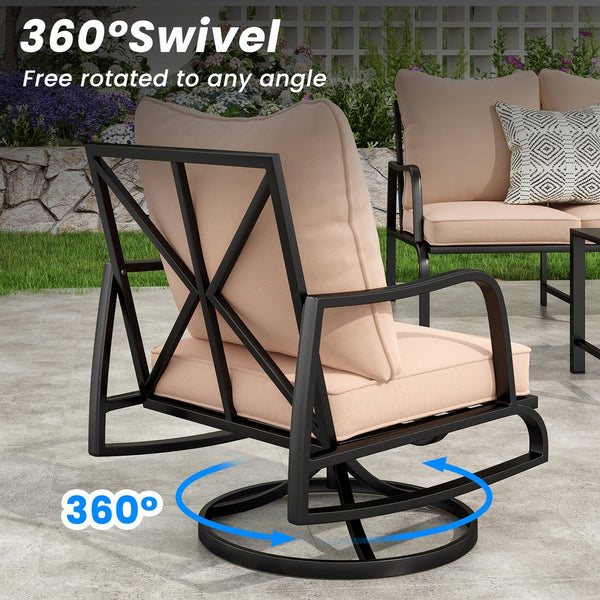 English Elm Patio 2-Piece Swivel Rocking Chairs Set with 4" Thick Beige Cushions, Weather-Resistant Metal Comfort T3623P409870