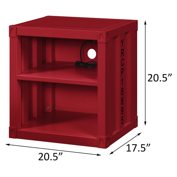 English Elm Red Metal Nightstand with 2 Open Shelves Industrial Contemporary Accent Table Compact 20.5"H B062P186412