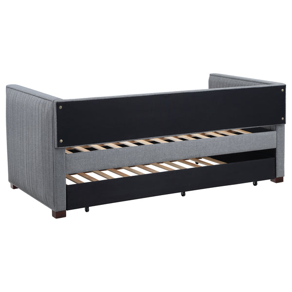 English Elm Vendman Grey Upholstered Twin Daybed with Trundle, Modern Minimalist Pleated Sides, Guest-Ready Comfort B062S00988