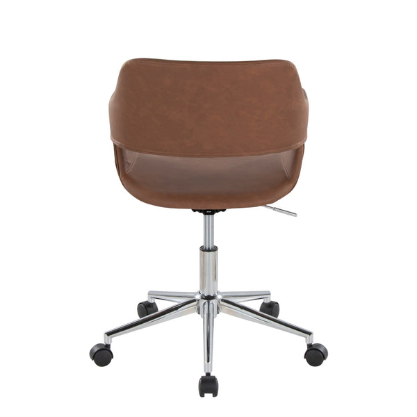English Elm Margarite Contemporary Task Chair: Chrome & Brown Faux Leather Ergonomic Office Seating Solution B202P223920