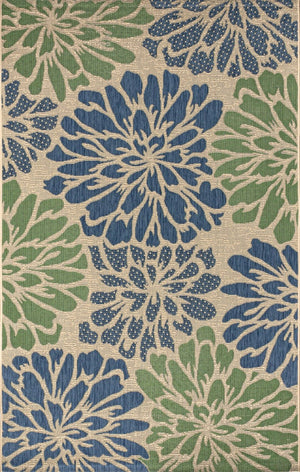 HomeRoots 5' Navy Blue and Green Floral Area Rug - Stylish, Durable Indoor/Outdoor Design for High-Traffic Spaces 704006