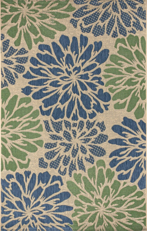 HomeRoots 5' Navy Blue and Green Floral Area Rug - Stylish, Durable Indoor/Outdoor Design for High-Traffic Spaces 704006
