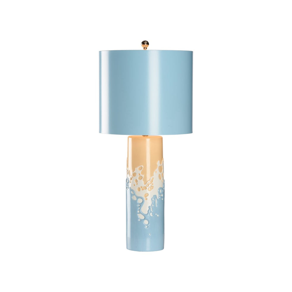 Chelsea House Sea Spray Lamp By Lisa Kahn — Hand-Glazed Ceramic Wave Design, Coastal Blue-Tan Glow For Narrow Tables 70401