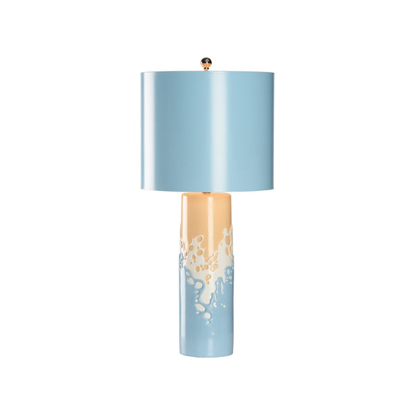 Chelsea House Sea Spray Lamp By Lisa Kahn — Hand-Glazed Ceramic Wave Design, Coastal Blue-Tan Glow For Narrow Tables 70401