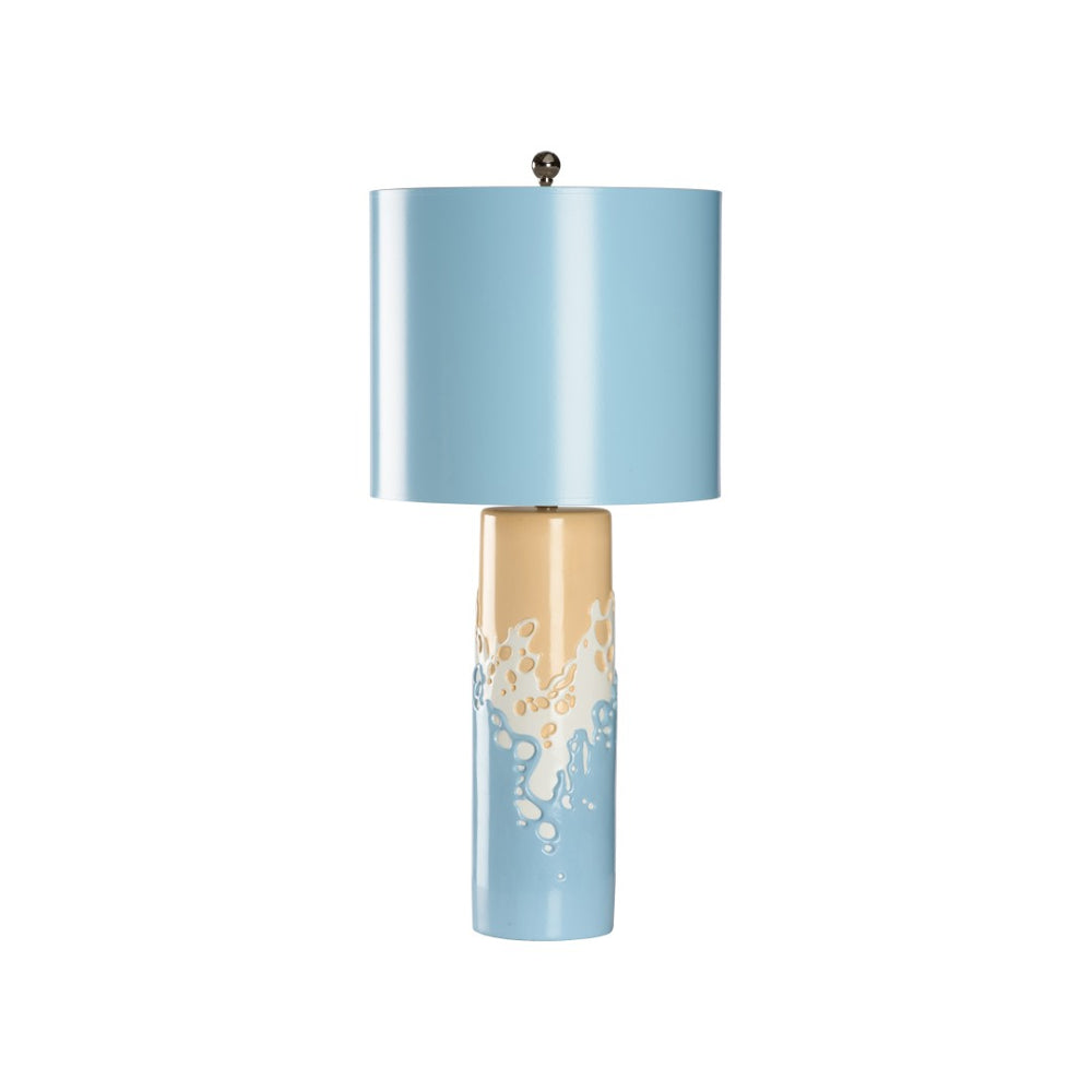 Chelsea House Sea Spray Lamp By Lisa Kahn — Hand-Glazed Ceramic Wave Design, Coastal Blue-Tan Glow For Narrow Tables 70401